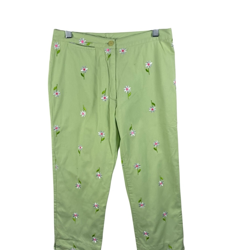 Lilly Pulitzer Vintage Mint Green Daisiy Pattern Cotton Pants, Size 2 Petite